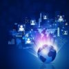 abstract world network business connection blue background